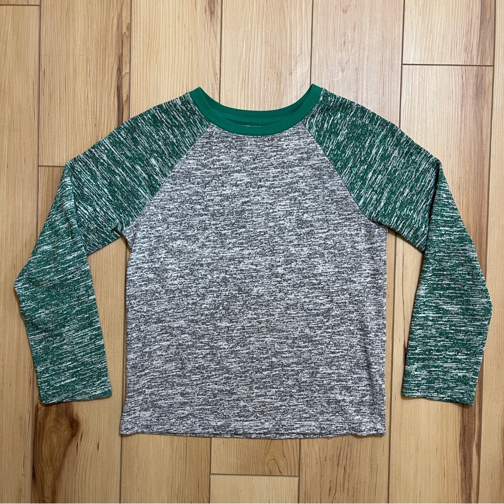 Cat & Jack Long Sleeve T-shirt Grey Heather Green Trim Size S 6/7